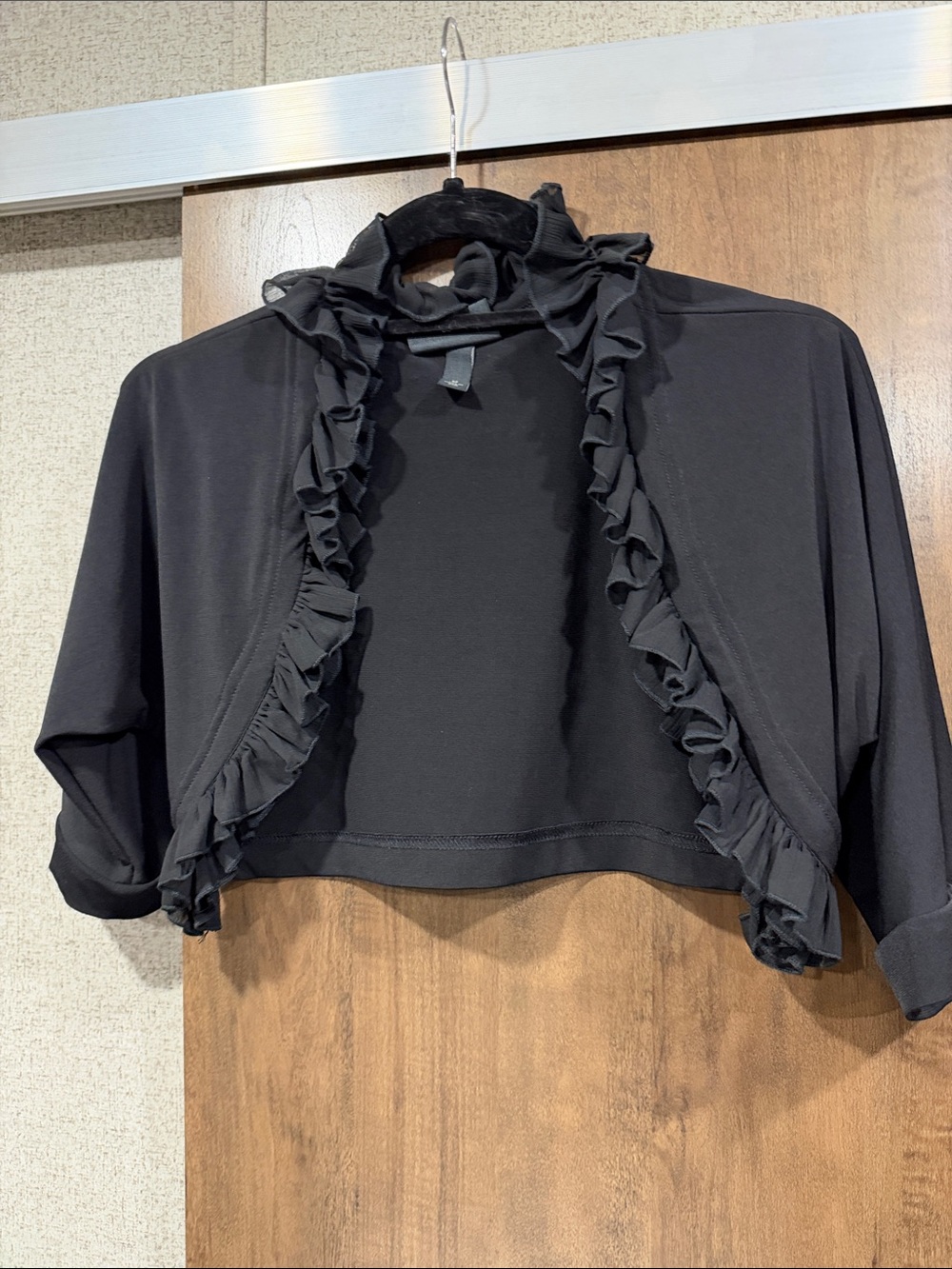Dress Barn Black Ruffle Cropped Bolero Shrug